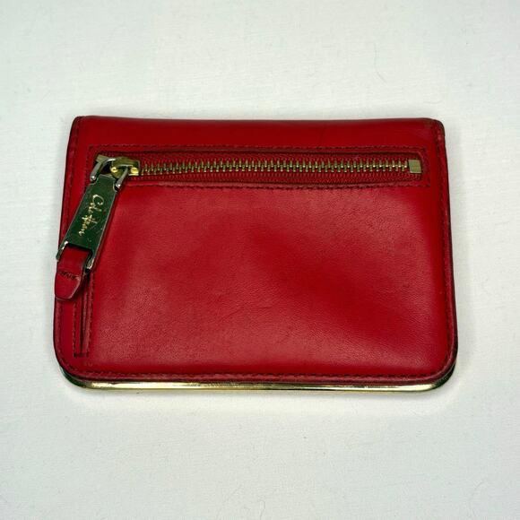 Vintage Cole Haan Red Leather Bi-Fold Wallet Women's 1990s Gold Hardware - Picture 2 of 11